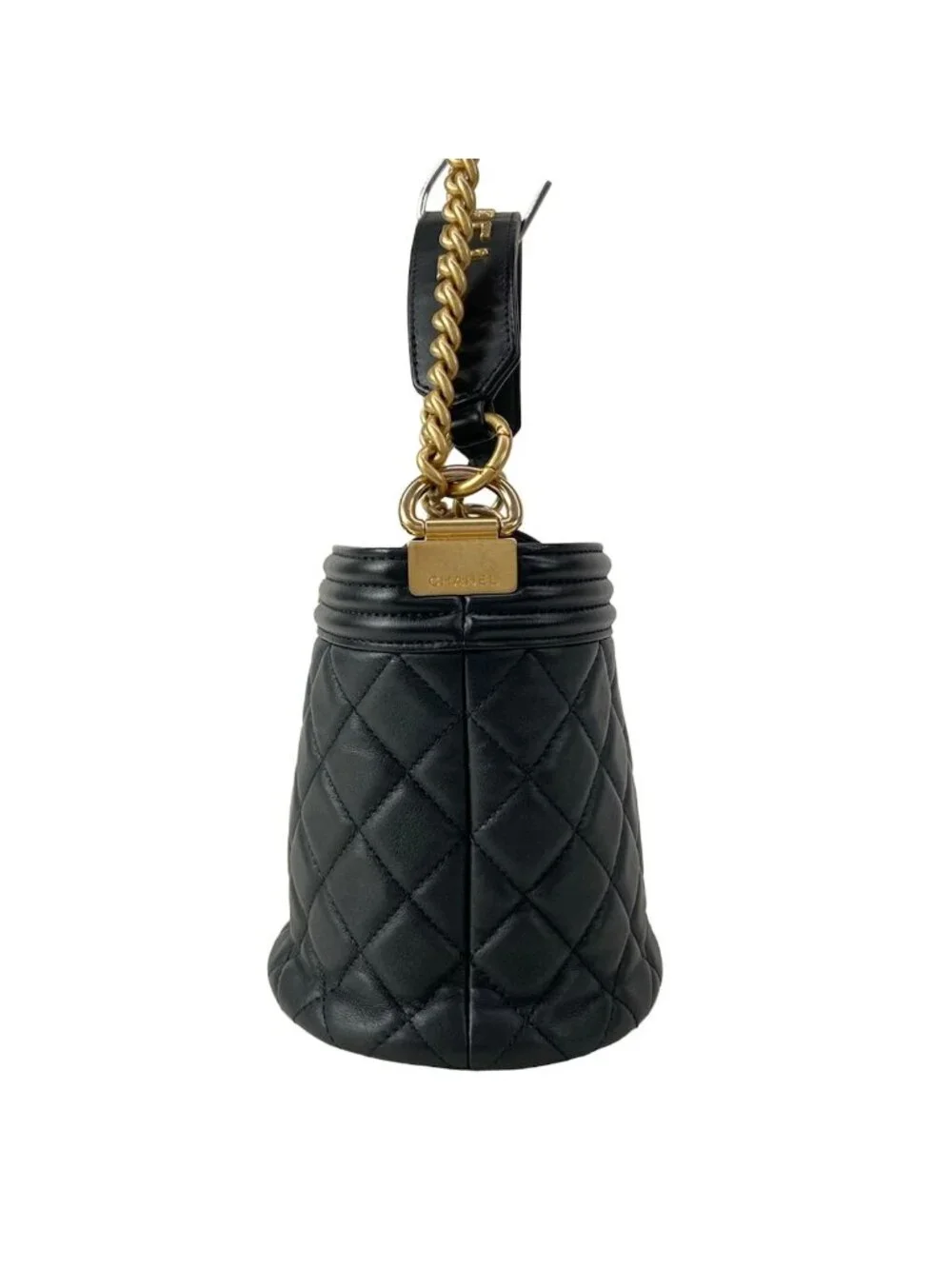 Chanel Shoulder Bag Boy Quilted Black Chain Gold 2-Way Lambskin
